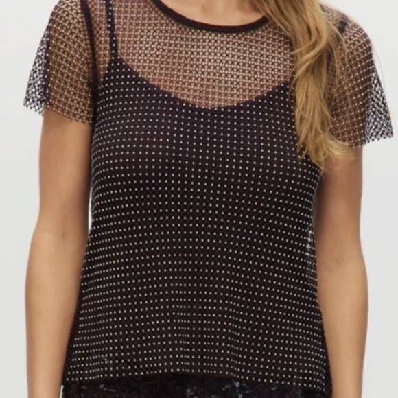 NEW Rachel Zoe Sheer Mesh Tee Adorned with All Over Rhinestones Womens M - Picture 5 of 16